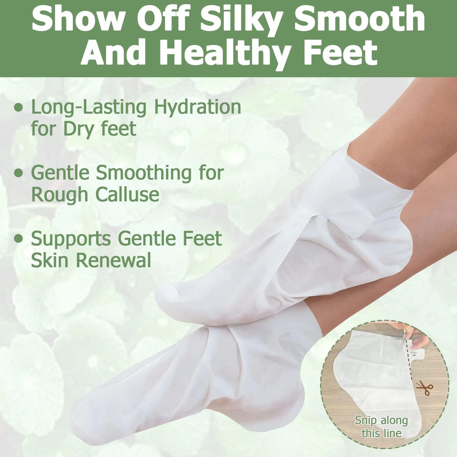 Masque Pieds Peeling Exfoliant 4 Paires, Centella Asiatica, Pieds Très Secs, Soin Nourrissant