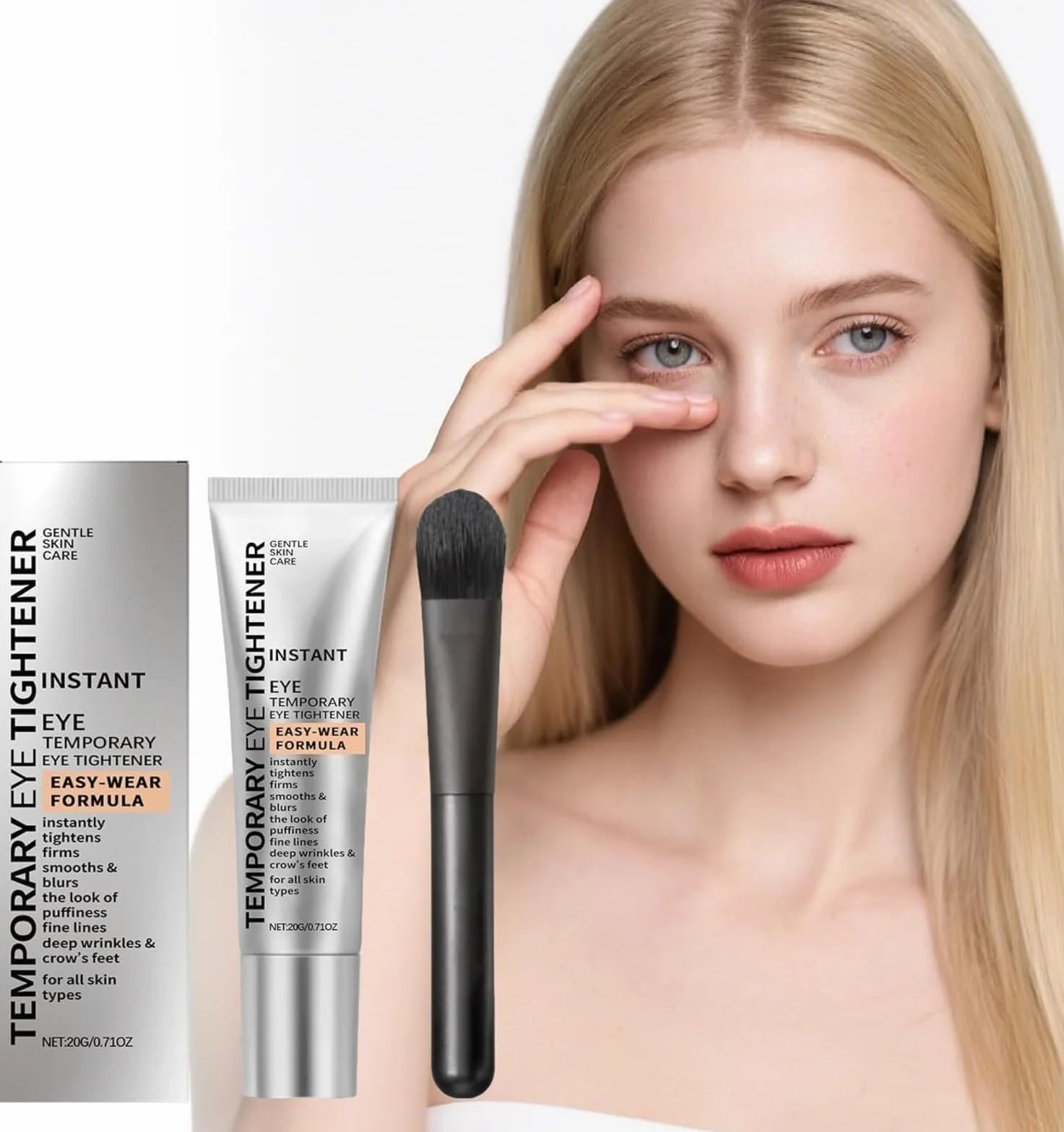 Crème Contour des Yeux Raffermissant Temporaire Poches Rides Lissage Instantané Pinceau Applicateur