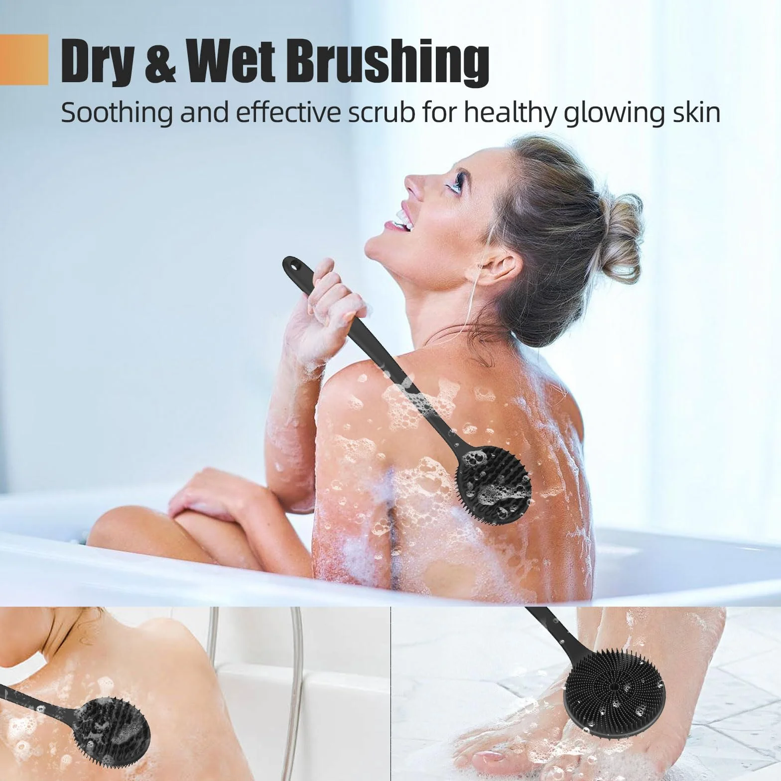 Brosse Douche Long Manche Double Face Exfoliante Massante Silicone