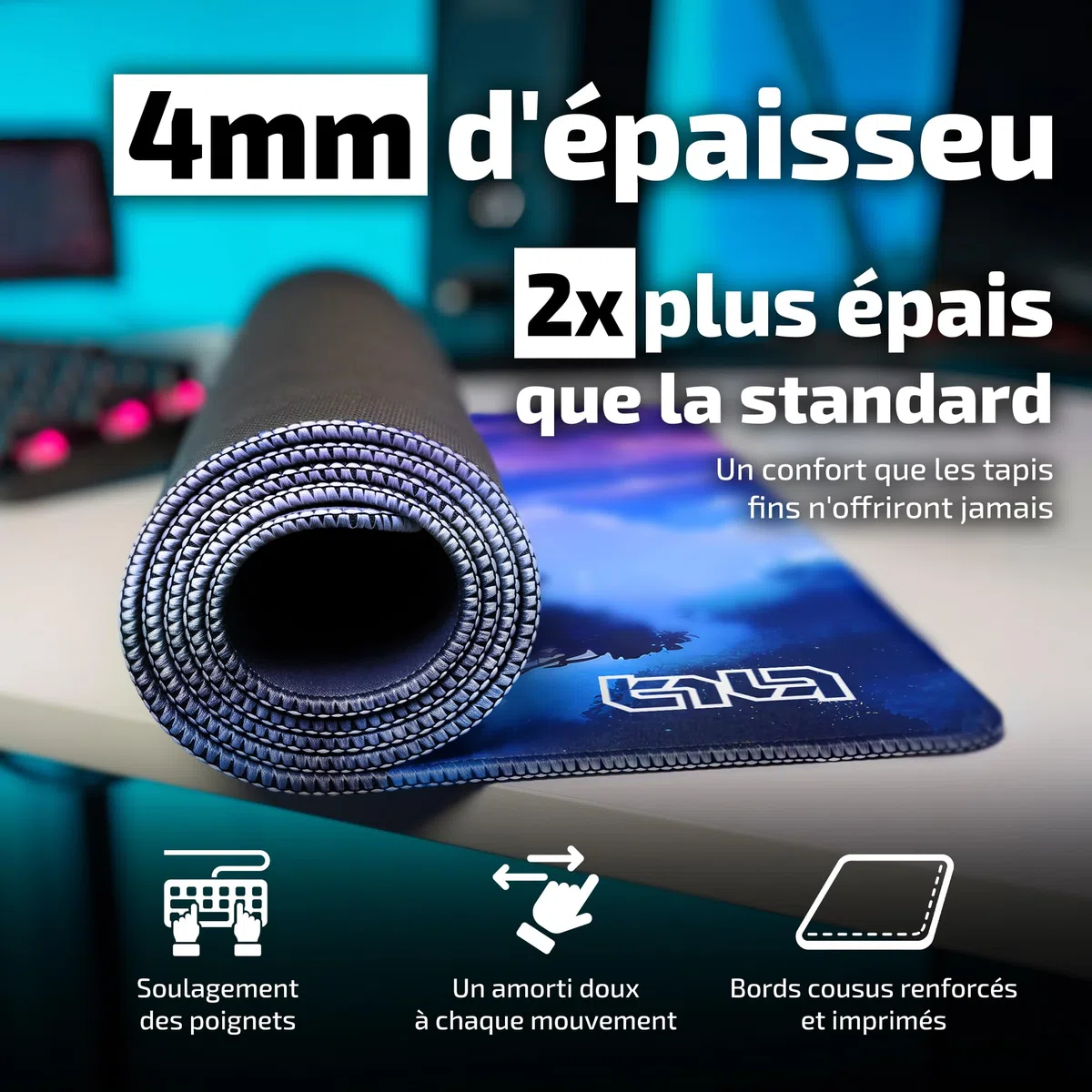 Tilt Grand Tapis de Souris Gamer XXL 90x40 cm | Tapis de Bureau Gaming Anti-Dérapant | Mouse Pad Imperméable pour PC et Accessoires Gaming | Tapis de Clavier (Night Clouds)