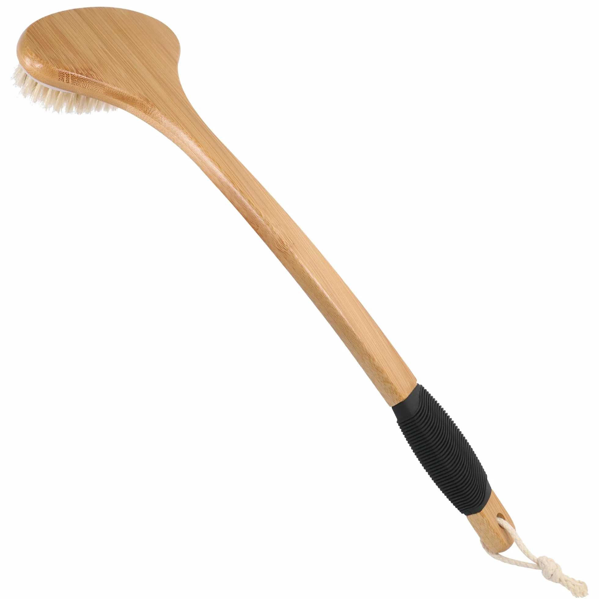 Brosse à récurer pour le dos OWIIZI, poils de sanglier rigides, manche long antidérapant en bambou incurvé, nettoyage en profondeur