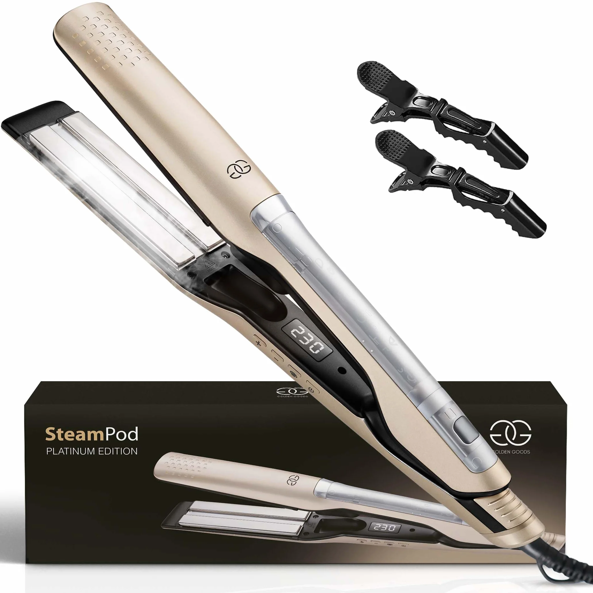 Steampod Pro Lisseur Vapeur Champagne Golden Goods Fer à Boucler 10 réglages 230ºC Céramique Ionique