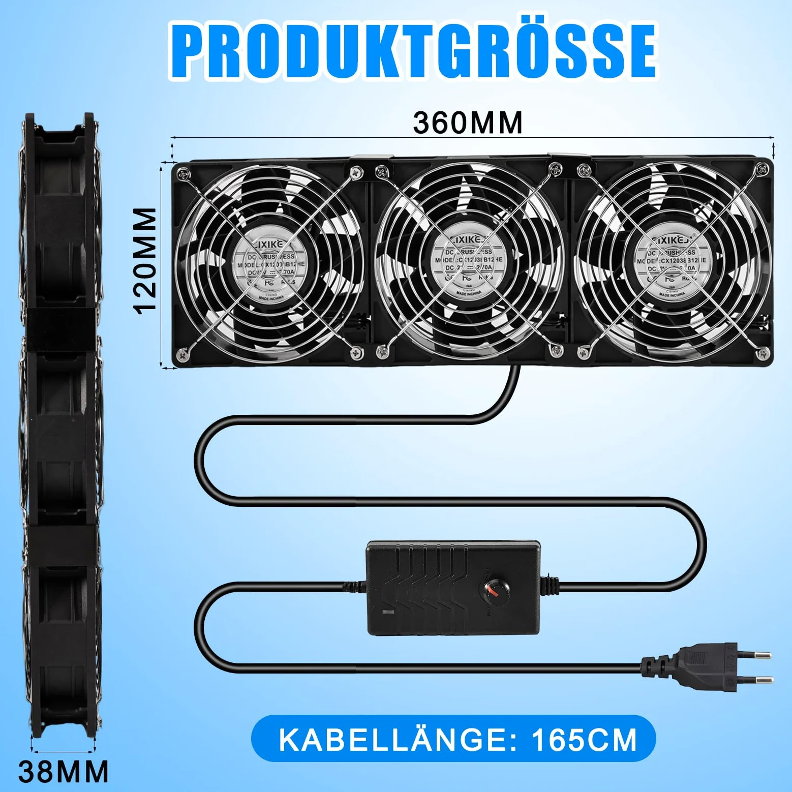 Joycabin Lot de 3 ventilateurs de 120 mm - Grand flux d'air - Avec régulateur de vitesse - 100 V-240 V CA - Double roulement à billes - 6000 tr/mi - Pour PC, serveur, armoire, serre