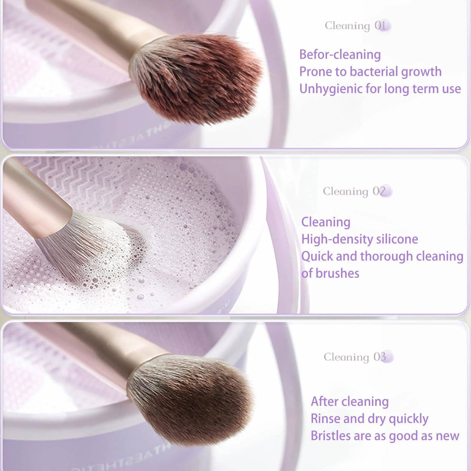 Veki 3 en 1 Tapis de Nettoyage Pinceaux Maquillage en Silicone, Violet