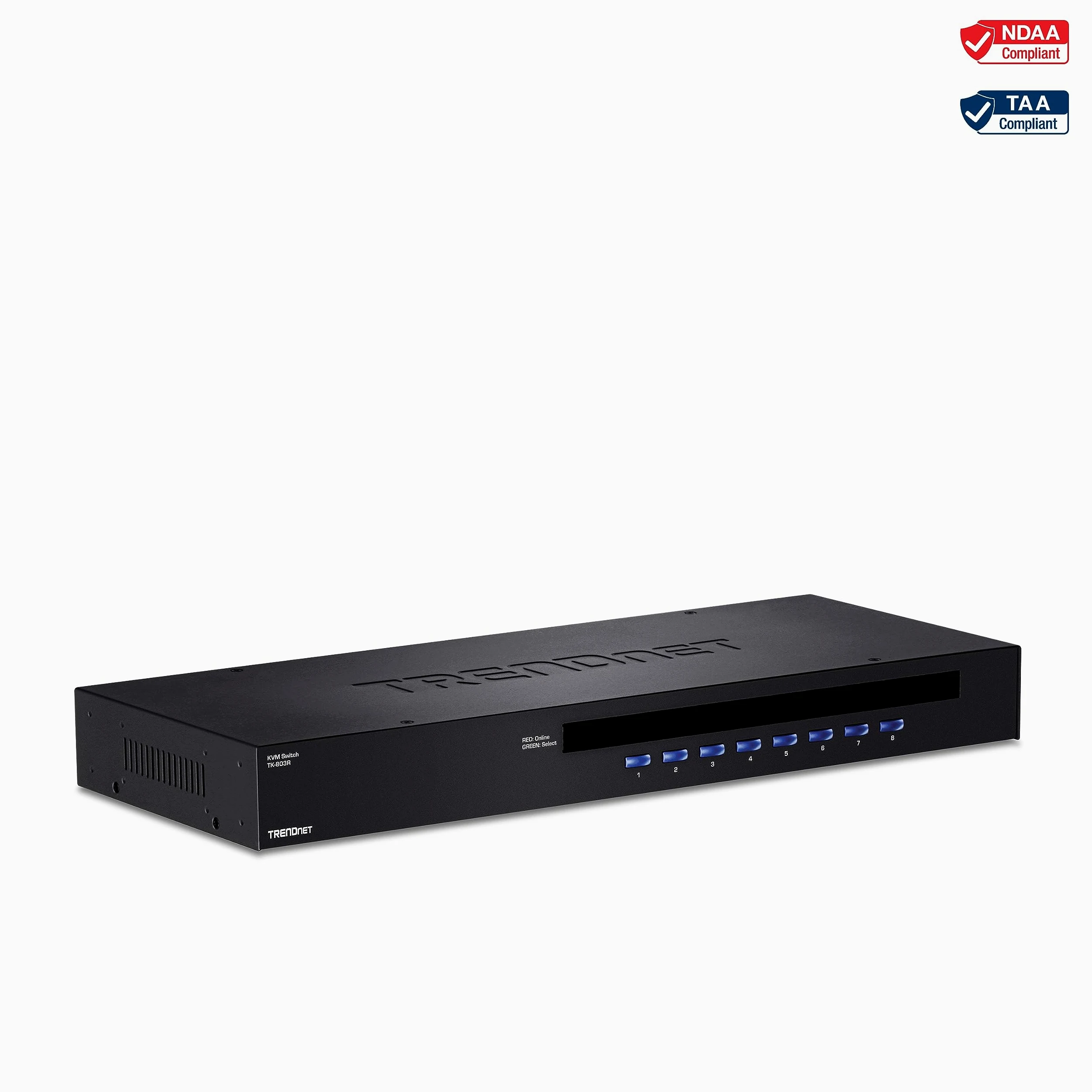 TRENDnet, TK-803R, Commutateur KVM 8 ports USB/PS2 à montage en rack, connexion VGA et USB, surveillance des périphériques, analyse automatique, retour sonore