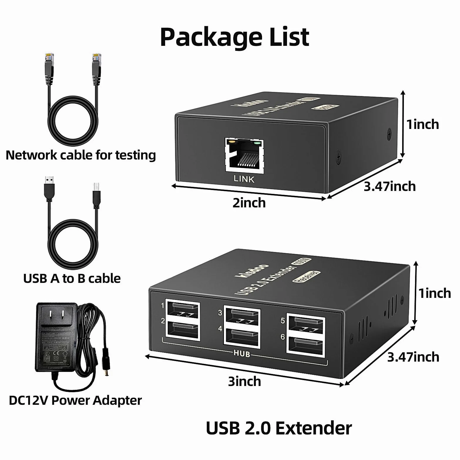 Rallonge USB sur Ethernet 61 m USB 2.0 HUB 6 ports RJ45 Cat5e/6 jusqu'à 480 Mbps Plug & Play pour appareil photo USB, écrans tactiles, lecteur USB, disque dur PC, Windows, MacOS, Android