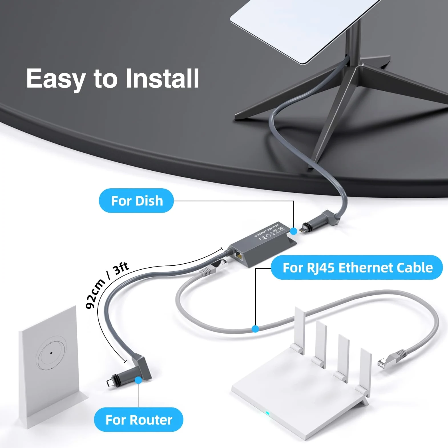 for Star Link Adaptateur Ethernet pour Internet Satellite V2, Connexion Internet Filaire, Adaptateur réseau Extensible vers RJ45, Connexion réseau pour Star-Link actionné Gen 2