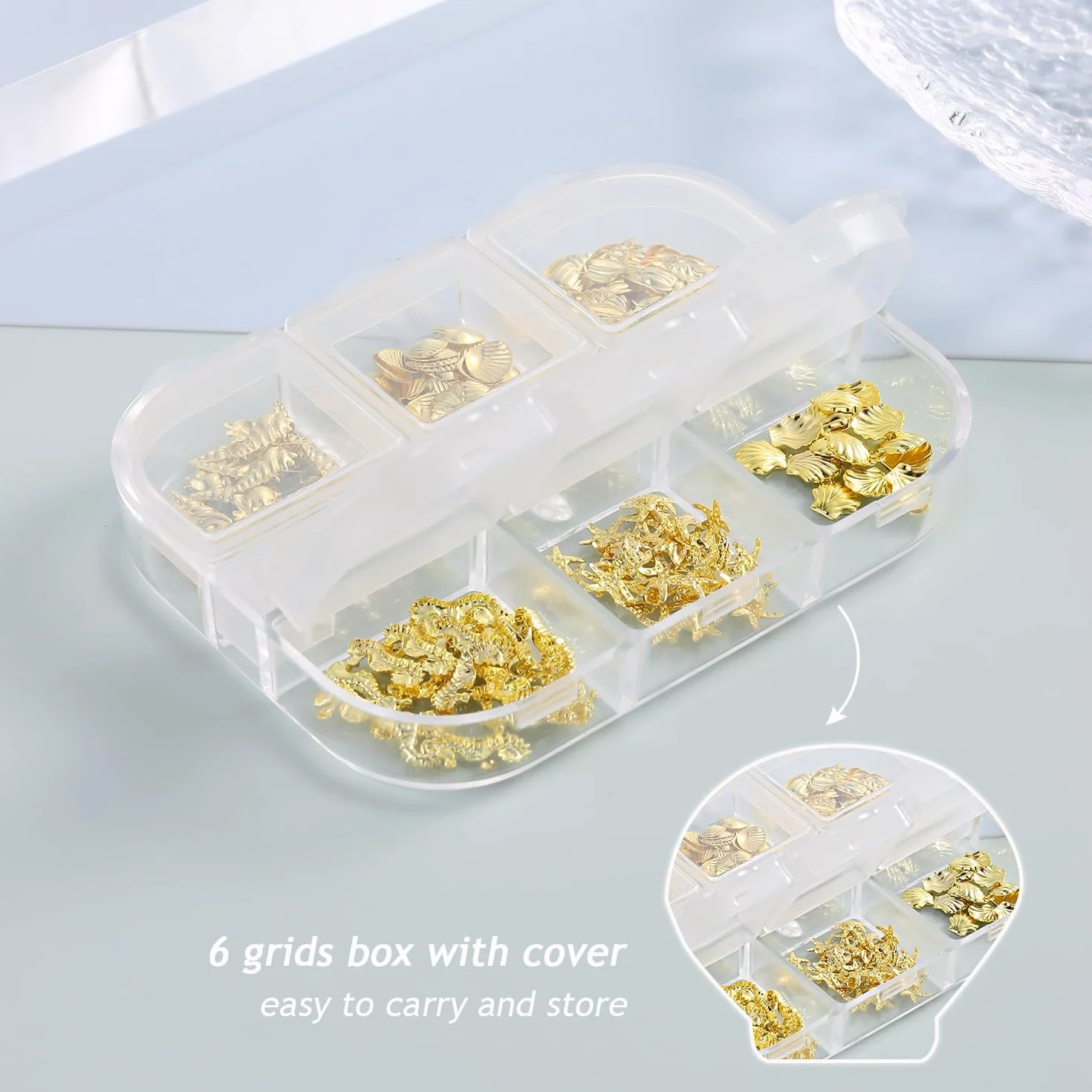 Breloques Nail Art Coquillage 6 Compartiments Thème Océan DIY Décoration