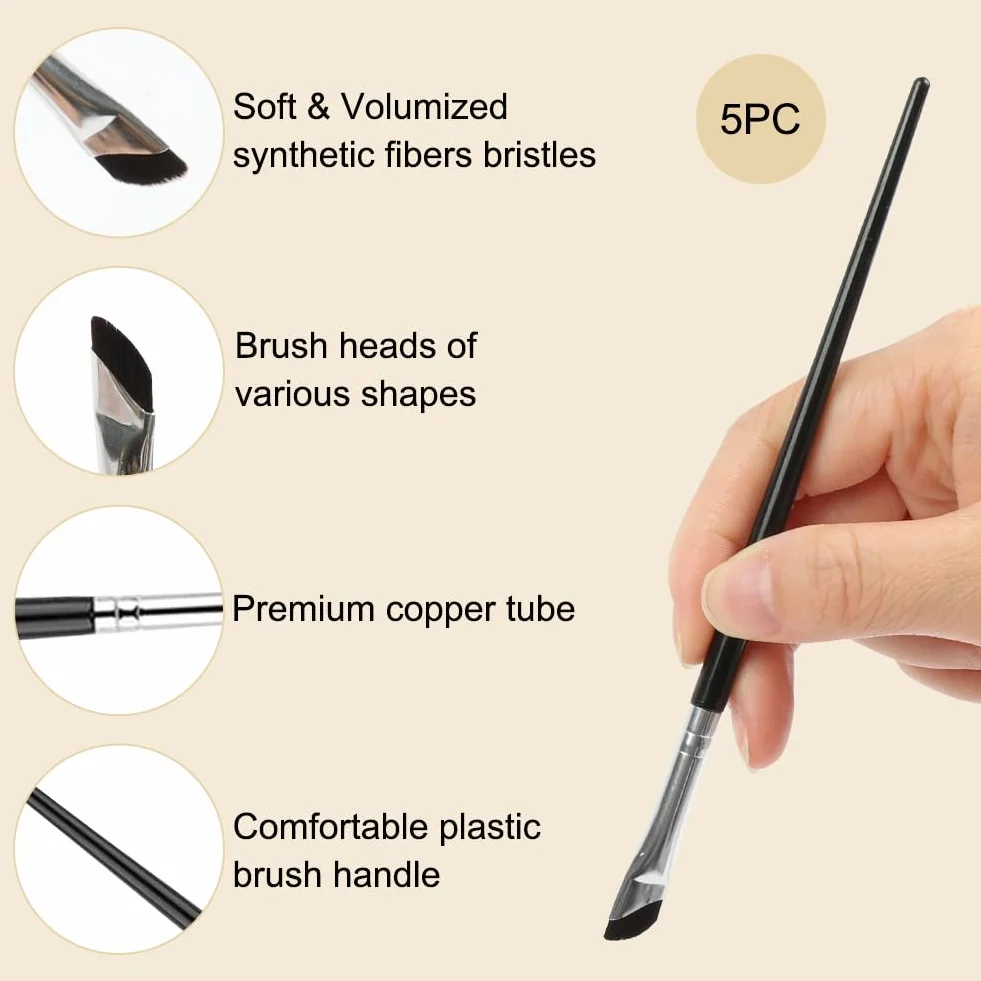 Flintronic Pinceaux à Maquillage Lot de 5 Professionnel Pinceau Eye-liner Biseauté Yeux Fards à Paupières Sourcils Contour des Lèvres