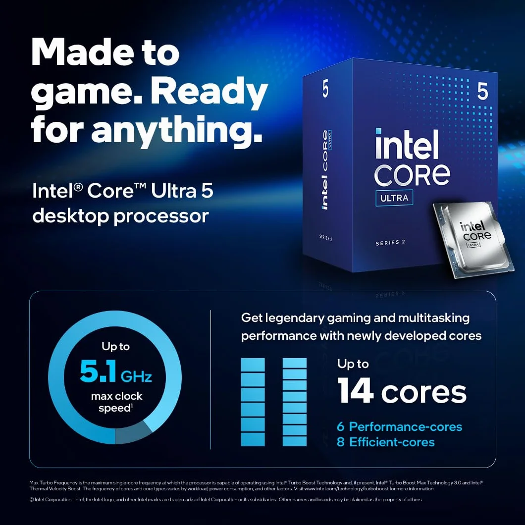 Intel Core Ultra 5 processeur PC de Bureau 225F 10 cœurs 4.9 GHz