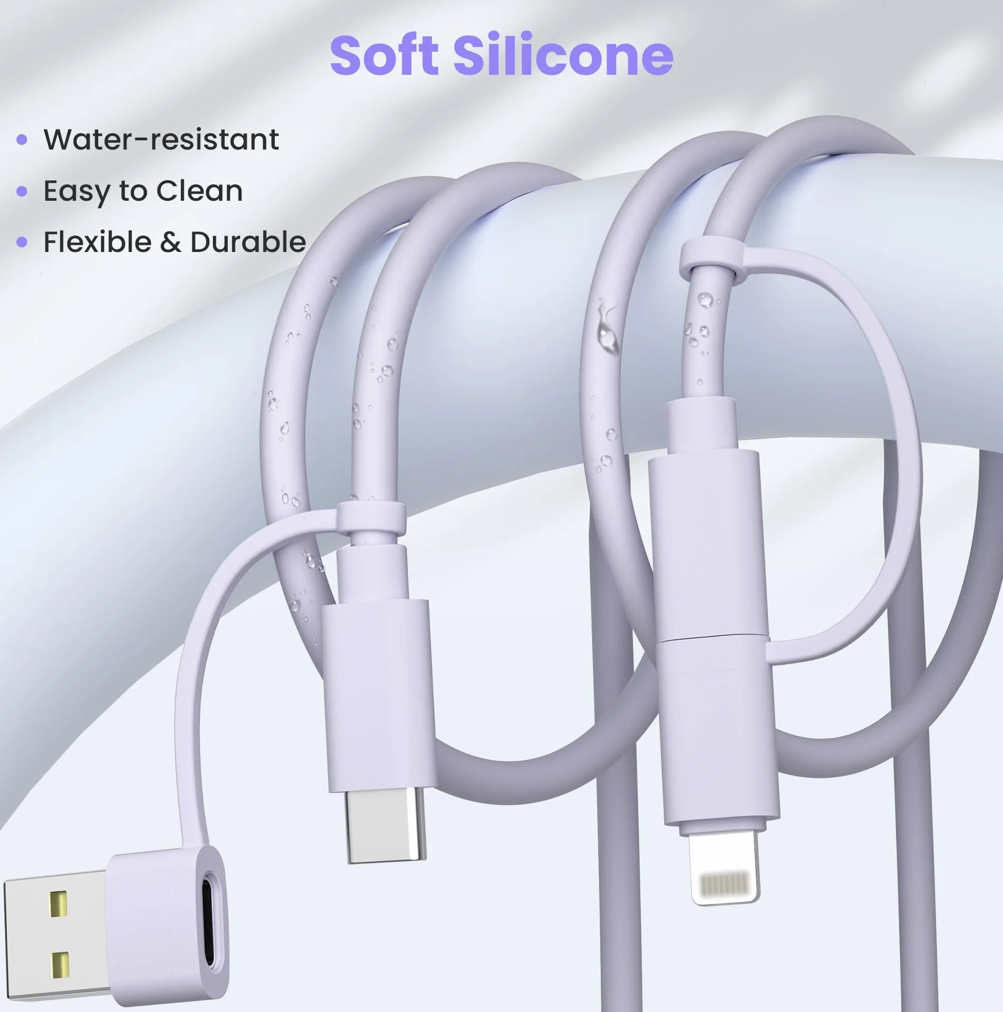 Elebase Câble de Charge USB C pour iPhone 17, Câble 4-en-1 Multiple 2M avec Adaptateurs USB A et Lightning, Cordon de Charge 60W USB-C