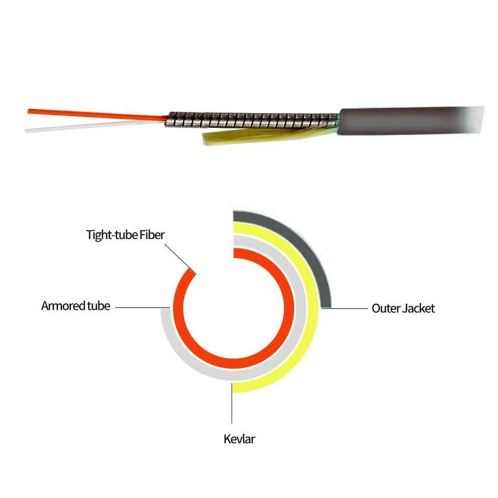 FC-ST Câble de raccordement optique à fibre optique pour extérieur blindé 4 cœurs 9/125 SM 40 m