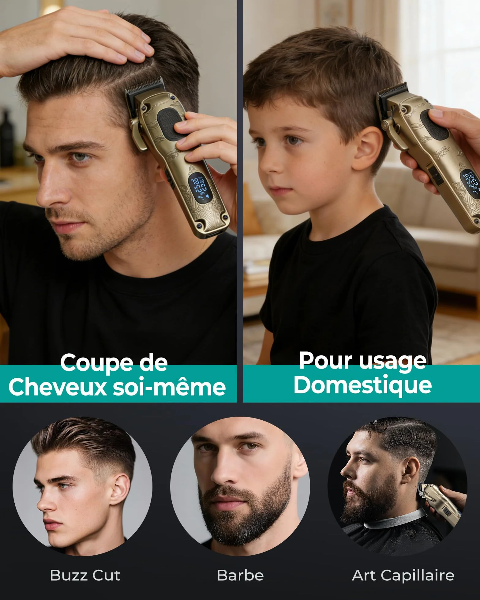 VGRPRO Professionnel Tondeuse Cheveux Homme sans Fil avec Écran LED, Kit de Coupe Électrique pour Maison & Coiffeur