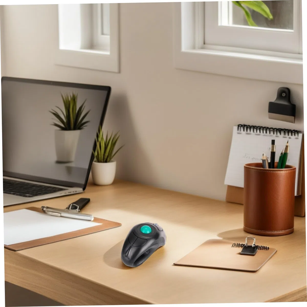 Healeved Souris sans Fil Portable à Trackball 2.4ghz Port USB, Forme Dauphin en Plastique, 5 Boutons, Commande par Pouce, Compatible Ordinateur Portable