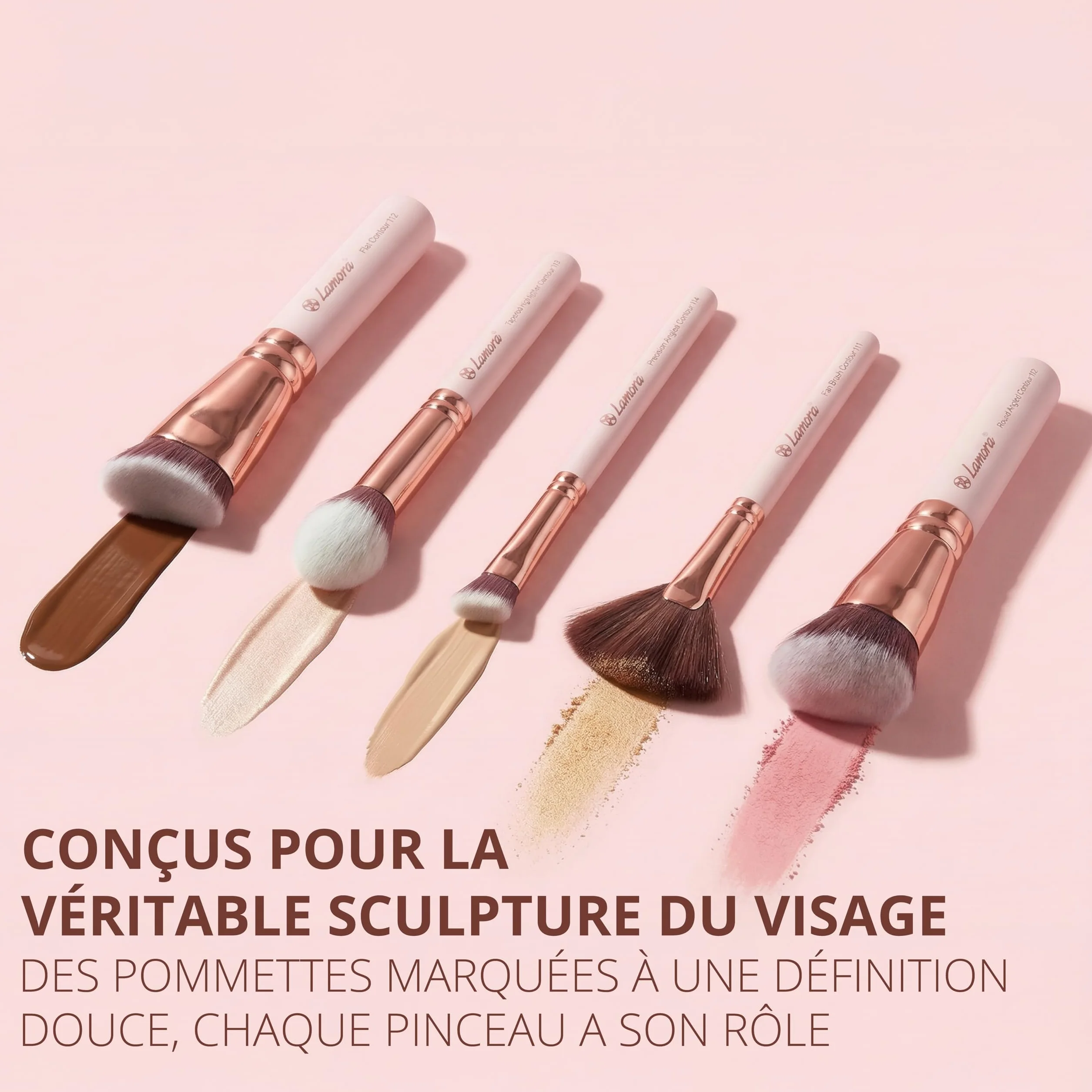 Set Pinceaux Maquillage Teint Contouring Poudre Rouge Kit Sculptant Visage Mélange Liquide Crème Poudre Cosmétique Polissage Pointillé