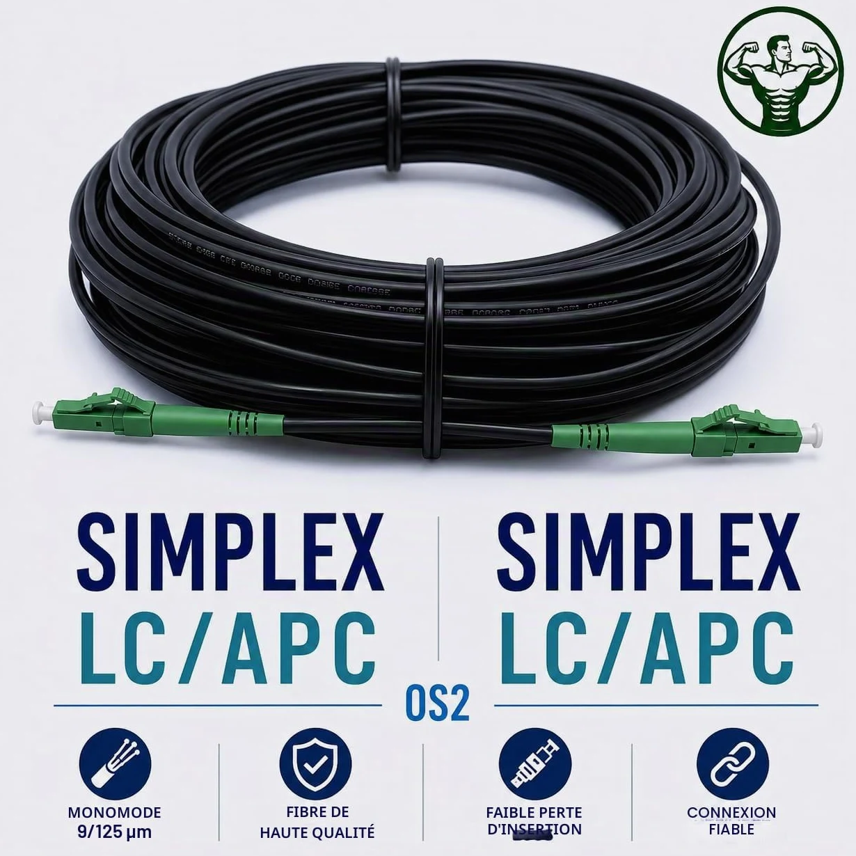 Elfcam® - Câble à Fibre Optique en Acier Blinde LC/APC à LC/APC Simplex Monomode LSZH (200M)