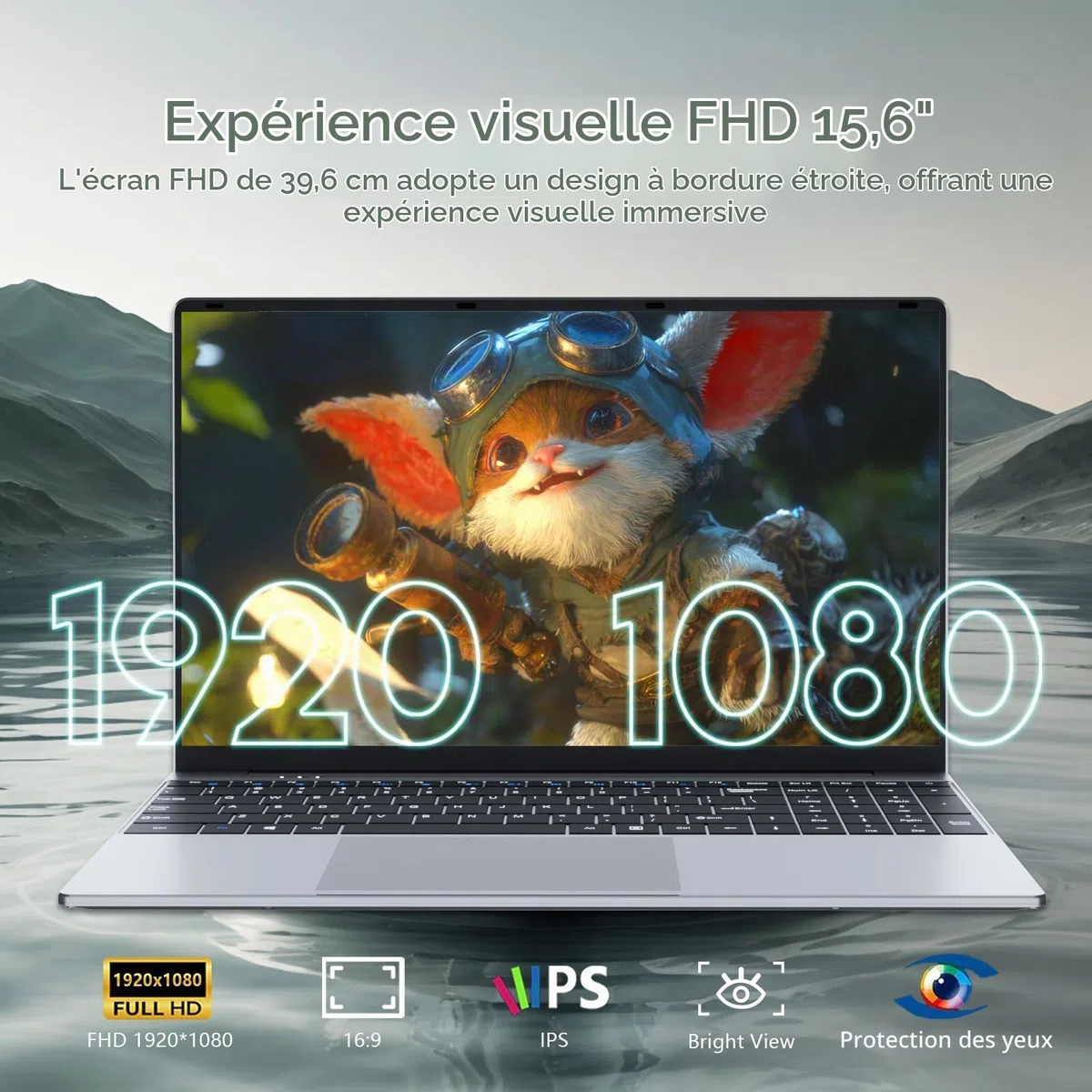 Ordinateur Portable 15.6" PC Portable Win 11 Core i5-7Y54 Processeur(Jusqu'à 3,2 GHz) Office 365, 16 Go RAM SSD 512 Go, Laptop FHD IPS Clavier Rétroéclairé, WiFi 5, Bluetooth 4.2 Mini-HDMI USB 3.0