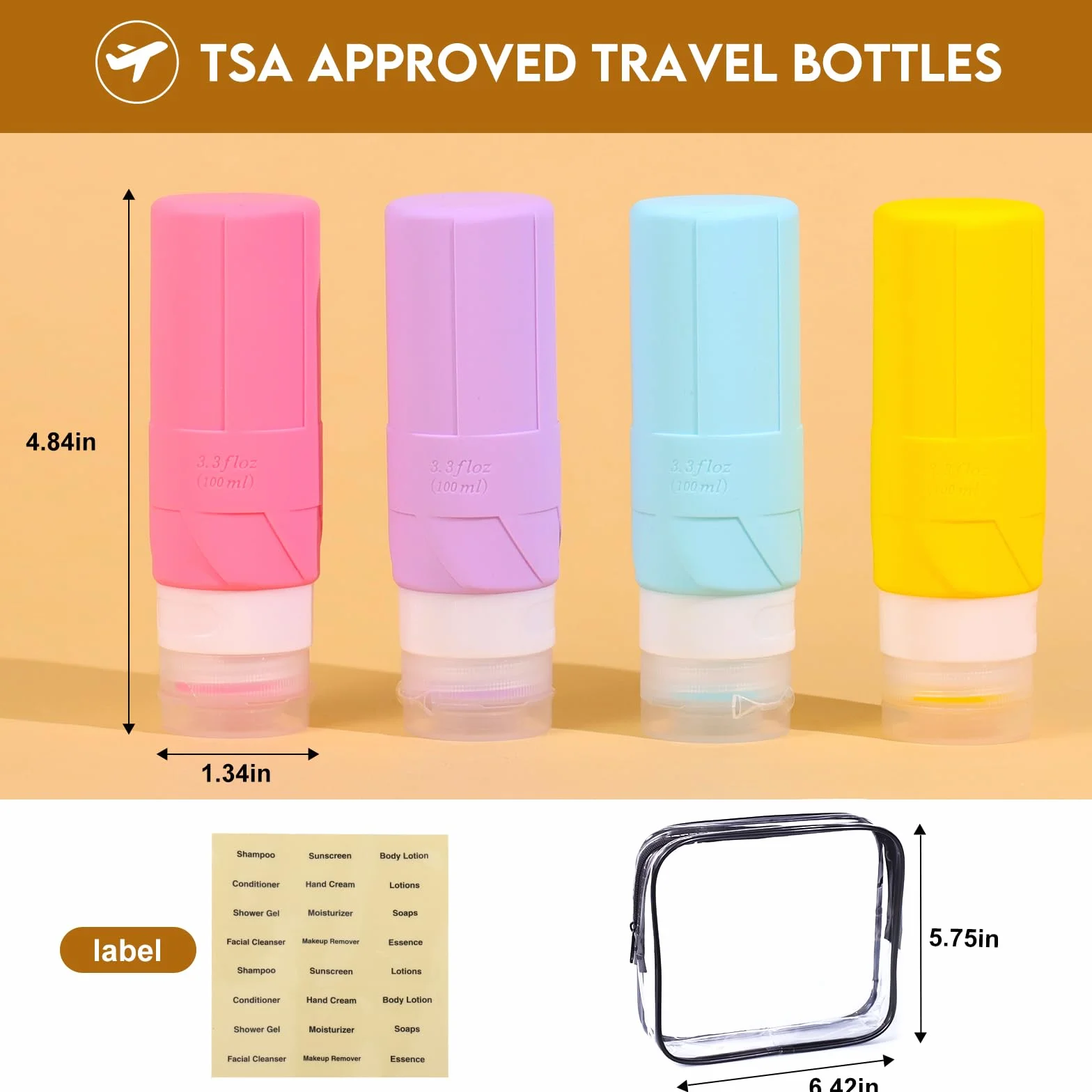 FDADVAN Flacon Voyage en Silicone 4PCS 100ml Mini Bouteille Shampoing Lotion Gel Douche Kit Travel