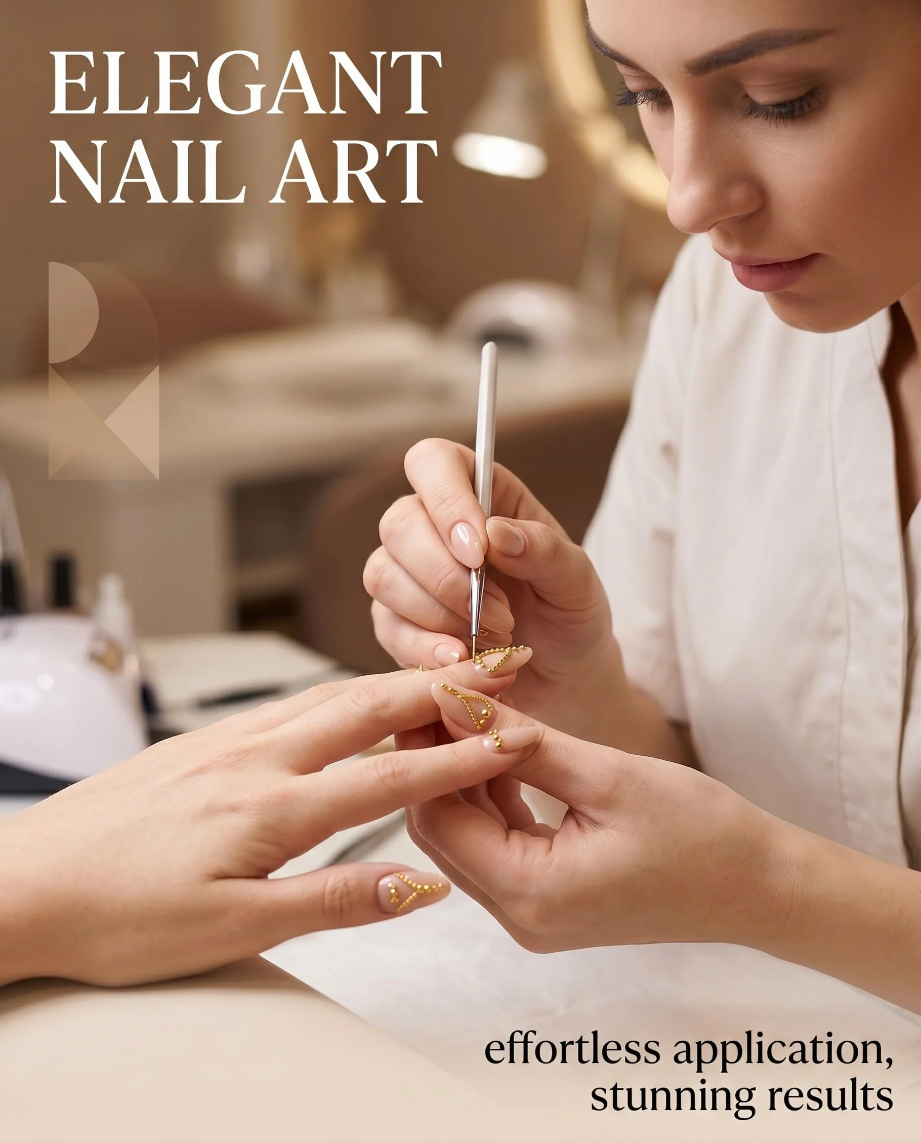 Boîte Perles Acier Doré pour Ongles, Coffret 12 Compartiments 0.6-2.0mm + Chaînes Or, Assortiment Multi-Tailles Nail Art 3D