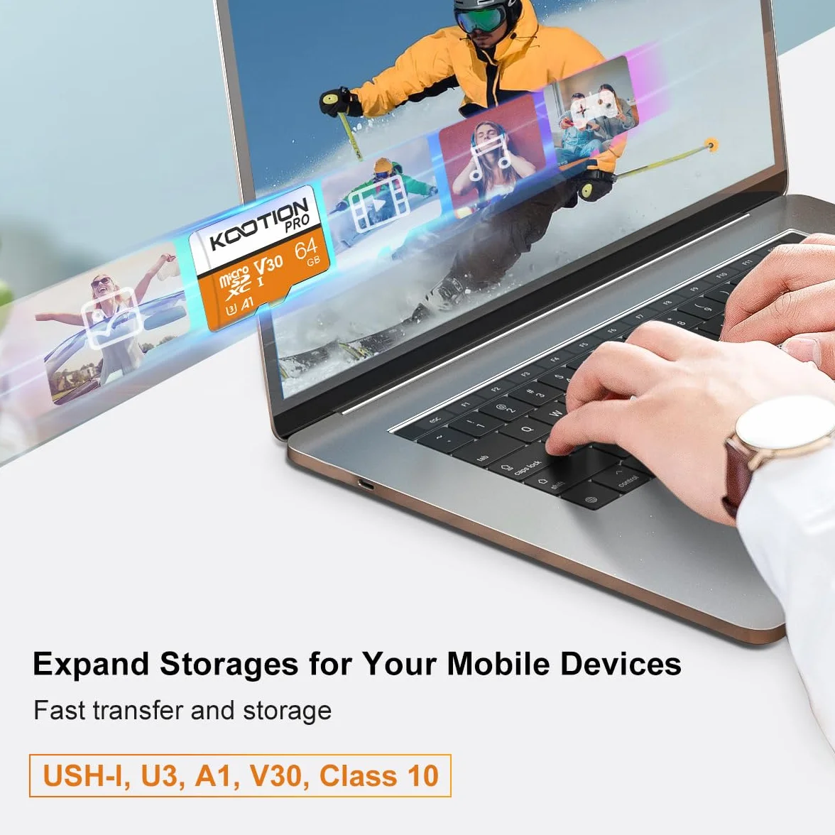 KOOTION Carte SD 64 Go Micro SD UHS-I A1 V30 U3 90 Mo/s TF SDXC