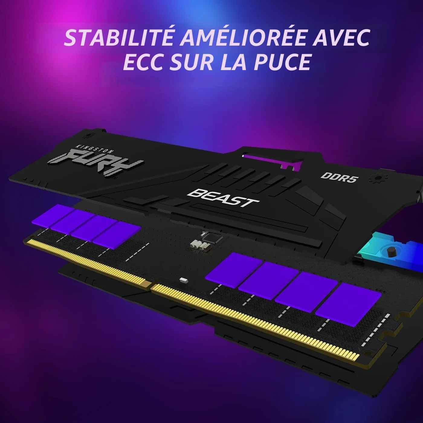 Kingston FURY Beast Noir RGB 32Go (2x16Go) 6000MT/s DDR5 CL30 DIMM Mémoire PC Gamer Kit AMD EXPO Intel XMP