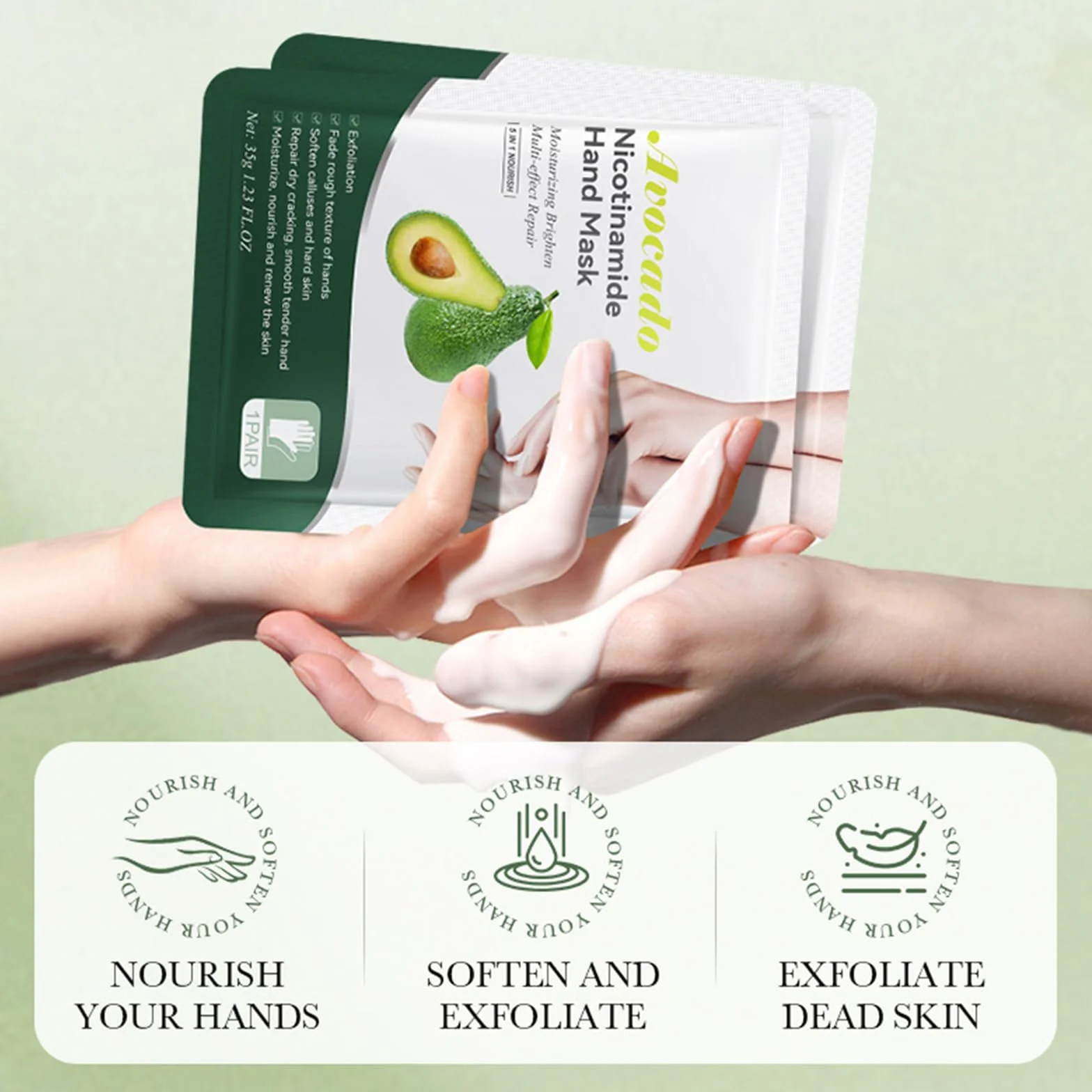 Masques Hydratants et Exfoliants pour les Mains à l'Extrait d'Avocat, Hand Mask Soin Mains Sèches