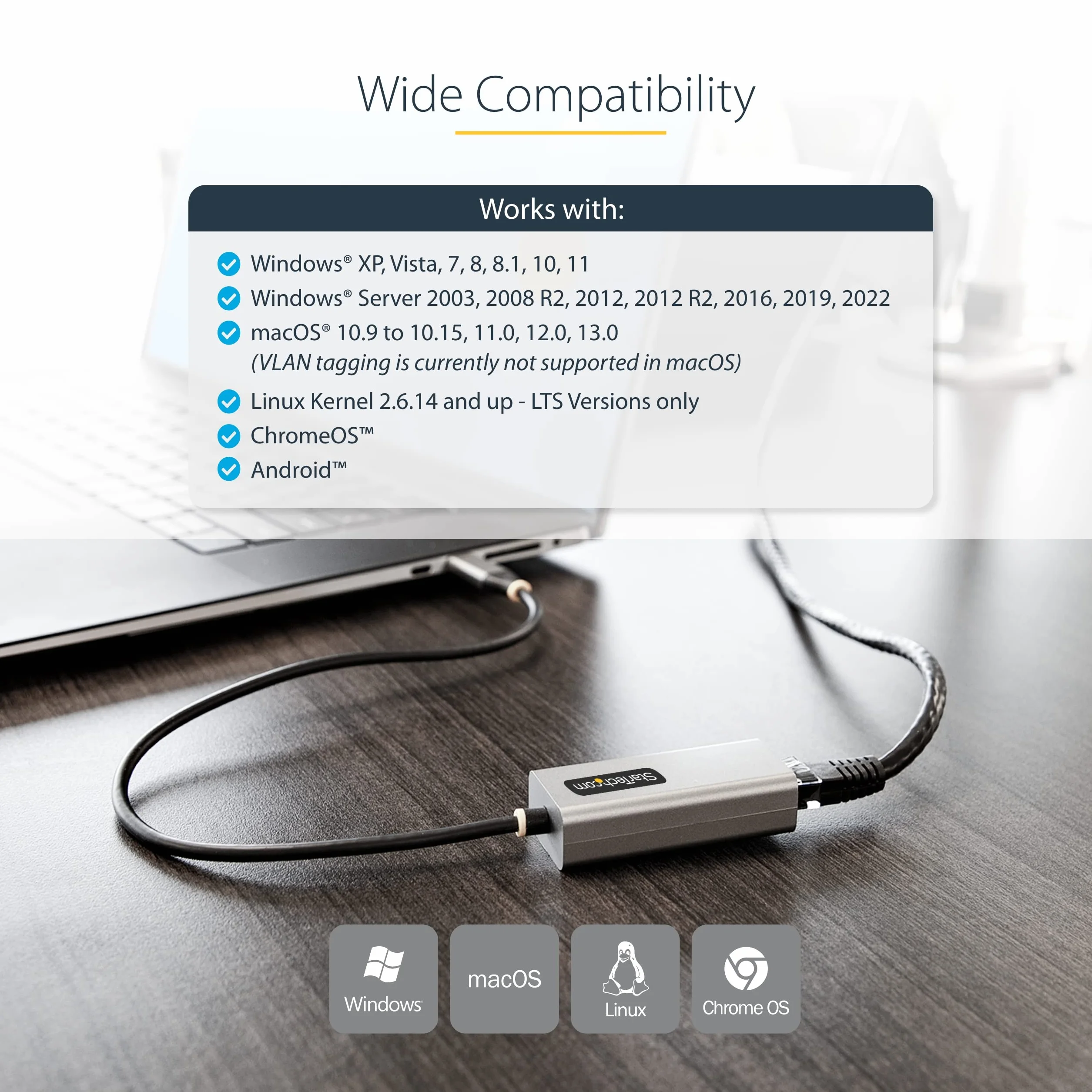 StarTech.com Adaptateur USB-C vers Ethernet Gigabit RJ45 - 10/100/1000 Mbps, Puce ASIX AX88179A, USB 3.0, Câble 30 cm, Win/MacOS/Linux