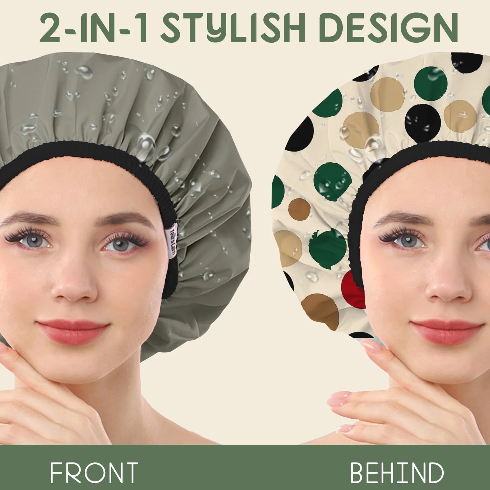 Bonnet de douche réutilisable imperméable double couche à pois pour femme tresses cheveux longs