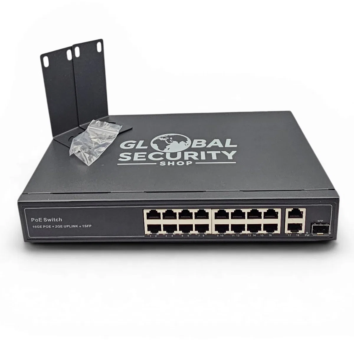 GSS Ultra Commutateur Switch PoE 16 Ports Gigabit + 2 Uplink LAN + 1 SFP Fibre Optique, Hub Réseau Ethernet Rackable 19 Pouces 240W, IEEE 802.3af/at, Plug & Play, pour Caméras 4K Vidéosurveillance