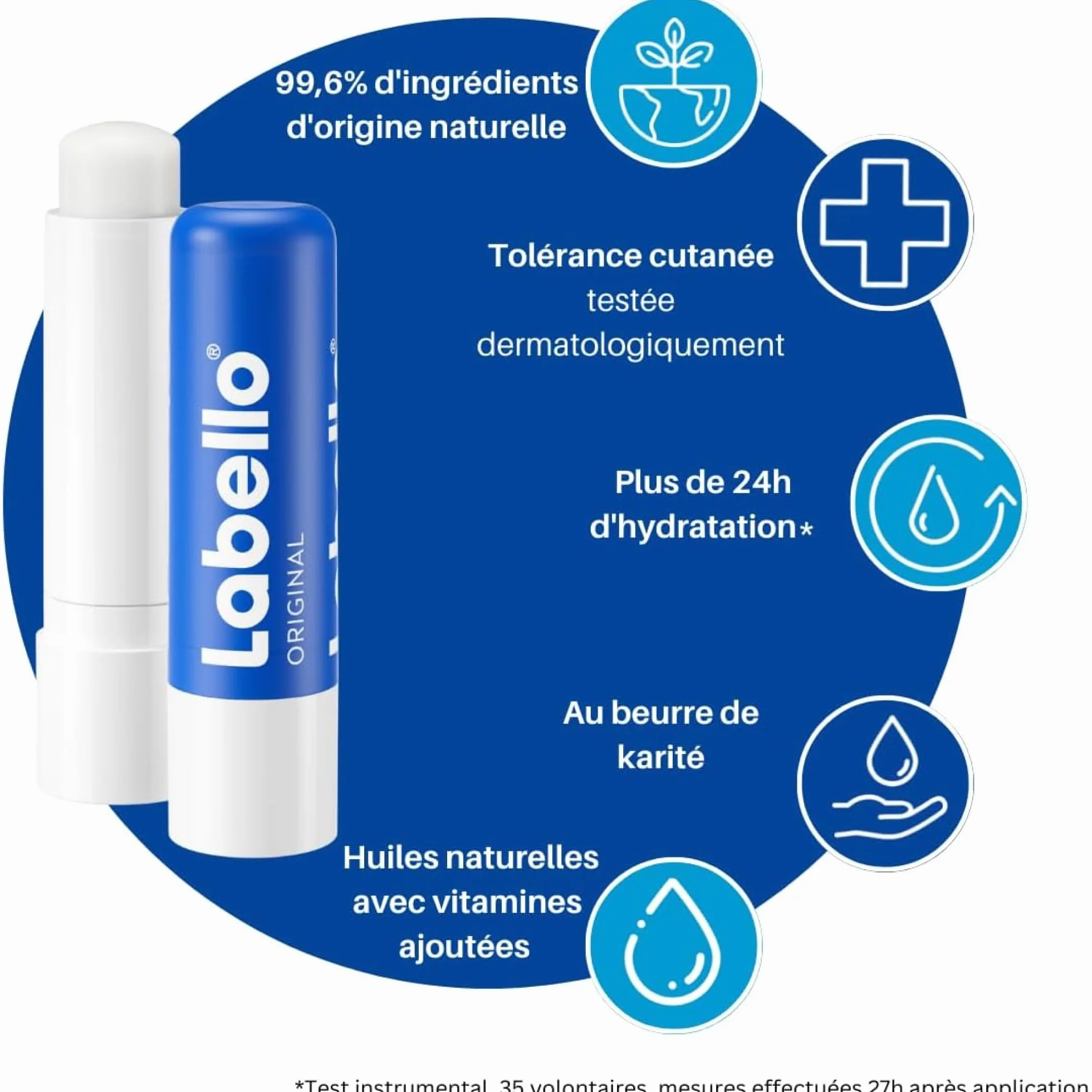 LABELLO Original Baume à lèvres enrichi en huiles naturelles Hydratation longue durée 24H 4,8g