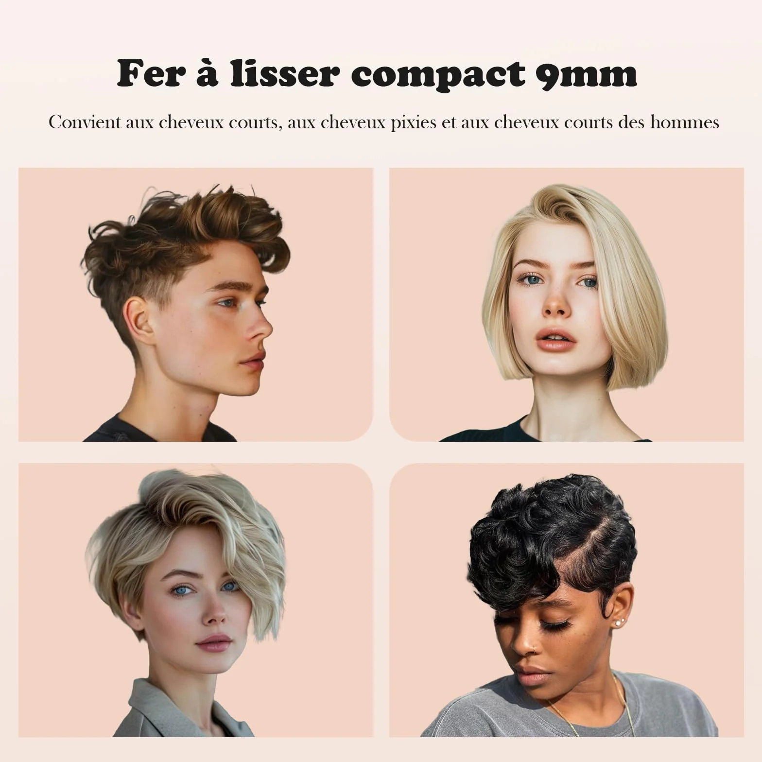 SAOSA 2-in-1 Mini Lisseur en Céramique pour Cheveux Courts, 90°C-210°C, Double Tension, Or rose