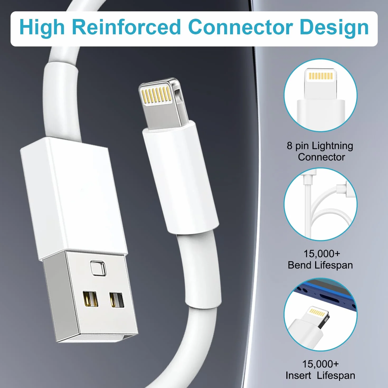Câble Chargeur iPhone 2M Certifié Apple MFi USB Lightning Charge Rapide pour iPhone 14/13/12/11 Pro Max/XS/XR/X/8/7/6/5/SE/iPad