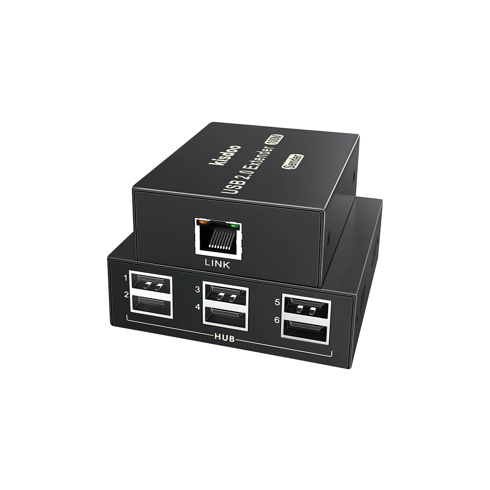Rallonge USB sur Ethernet 61 m USB 2.0 HUB 6 ports RJ45 Cat5e/6 jusqu'à 480 Mbps Plug & Play pour appareil photo USB, écrans tactiles, lecteur USB, disque dur PC, Windows, MacOS, Android