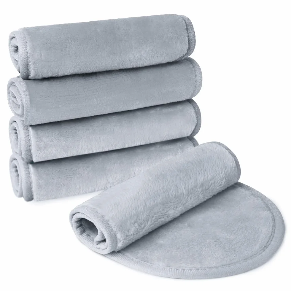 Cotons Démaquillants Lavables 5PCS, Serviette Microfibre Visage Réutilisable 15.7x6.7 Pouces Gris