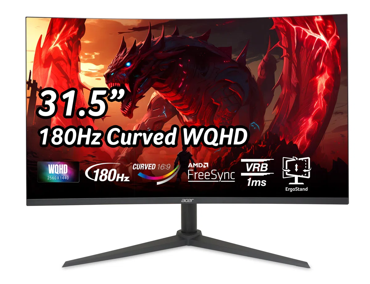 acer Nitro XZ322QUV3bmiiphx, Écran PC Gaming Incurvé 31.5" WQHD, 180Hz (Curve 1500R, 2560x1440, 16:9, AMD Freesync, 1ms (VRB), 400Nits, 2xHDMI 2.0/1xDP 1.4) Moniteur PC Curve, Pied Ajustable, Noir