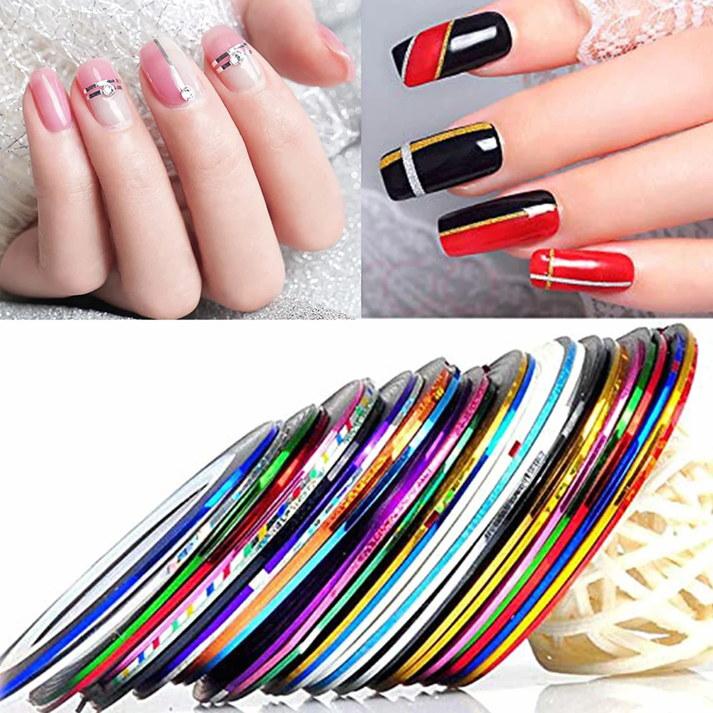 PKOUVOO Nail Art Sticker Striping Tape 30 Couleurs Manucure Rouleau à Ongles DIY