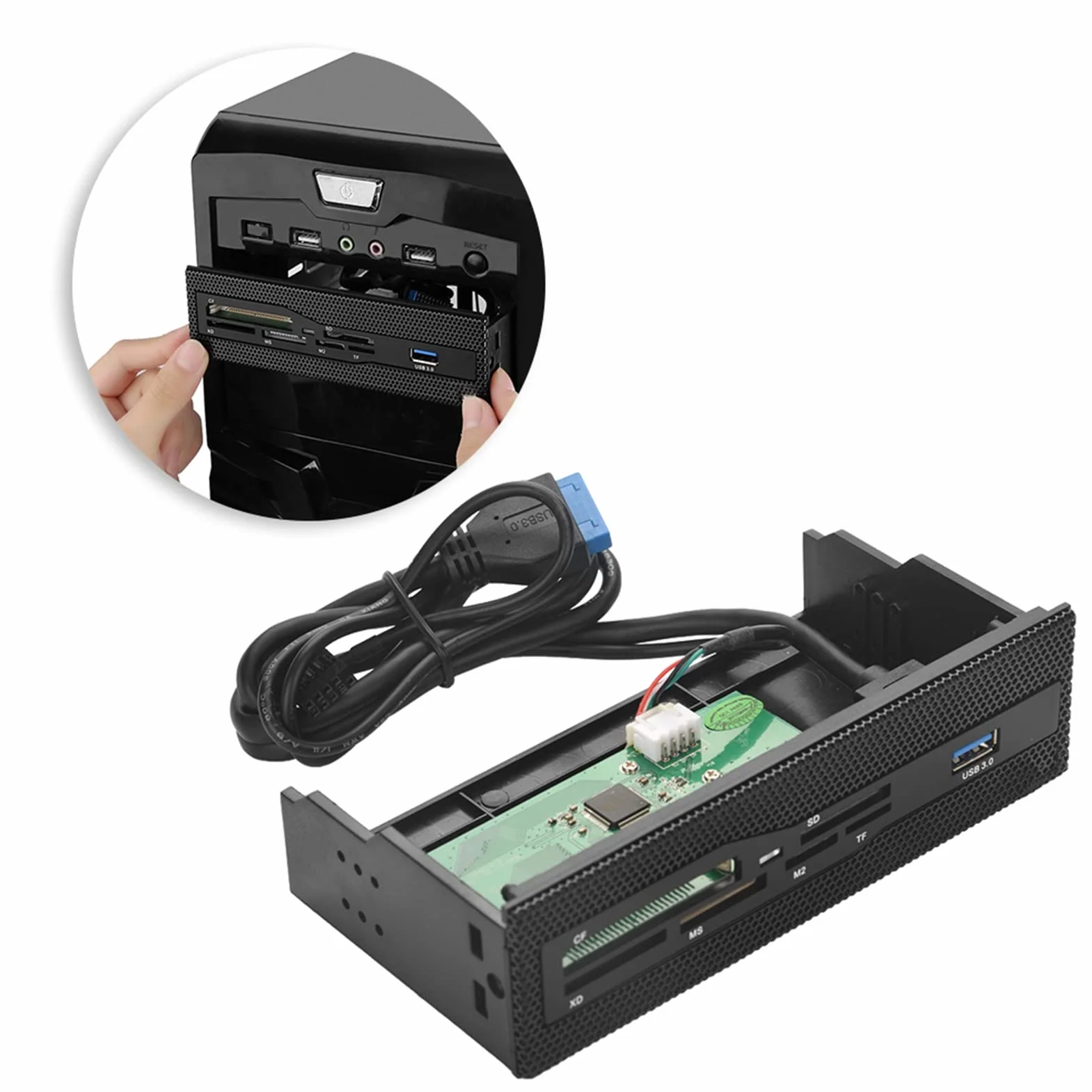 Lecteur Carte USB 3.0 Interne Panneau Avant Transfert Données Rapide Multiformat pour PC