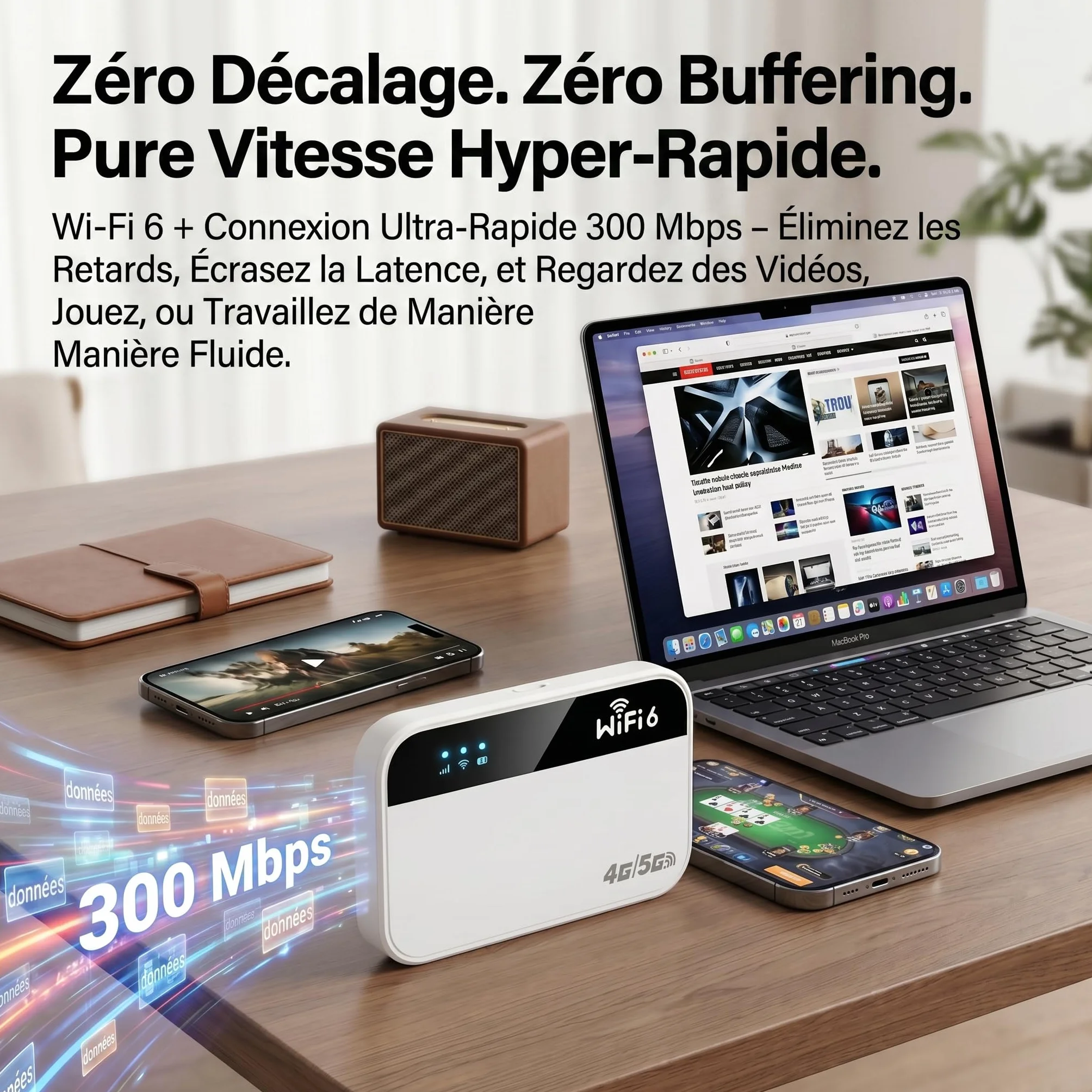 Routeur WiFi 5G Portable, Hotspot WiFi Nomade Voyage, Pocket WiFi, Slot SIM | 3000mAh, 14H Autonomie, 300Mbps, 28 Appareils, WiFi 6, Sans Abonnement, Plug & Play, Voyage, Camping, Télétravail, Plein Air
