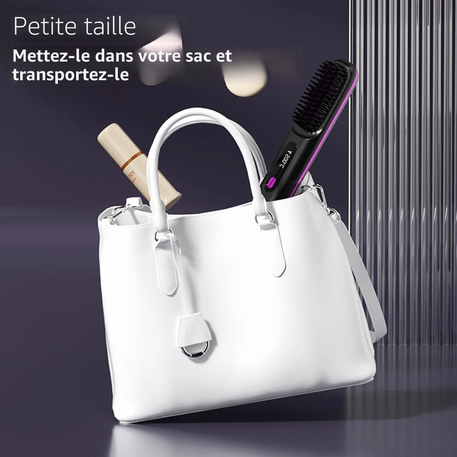 Go Brush Pro Mini brosse à lisser sans fil portable avec affichage LCD température 2000 mAh chauffage rapide céramique (BK)