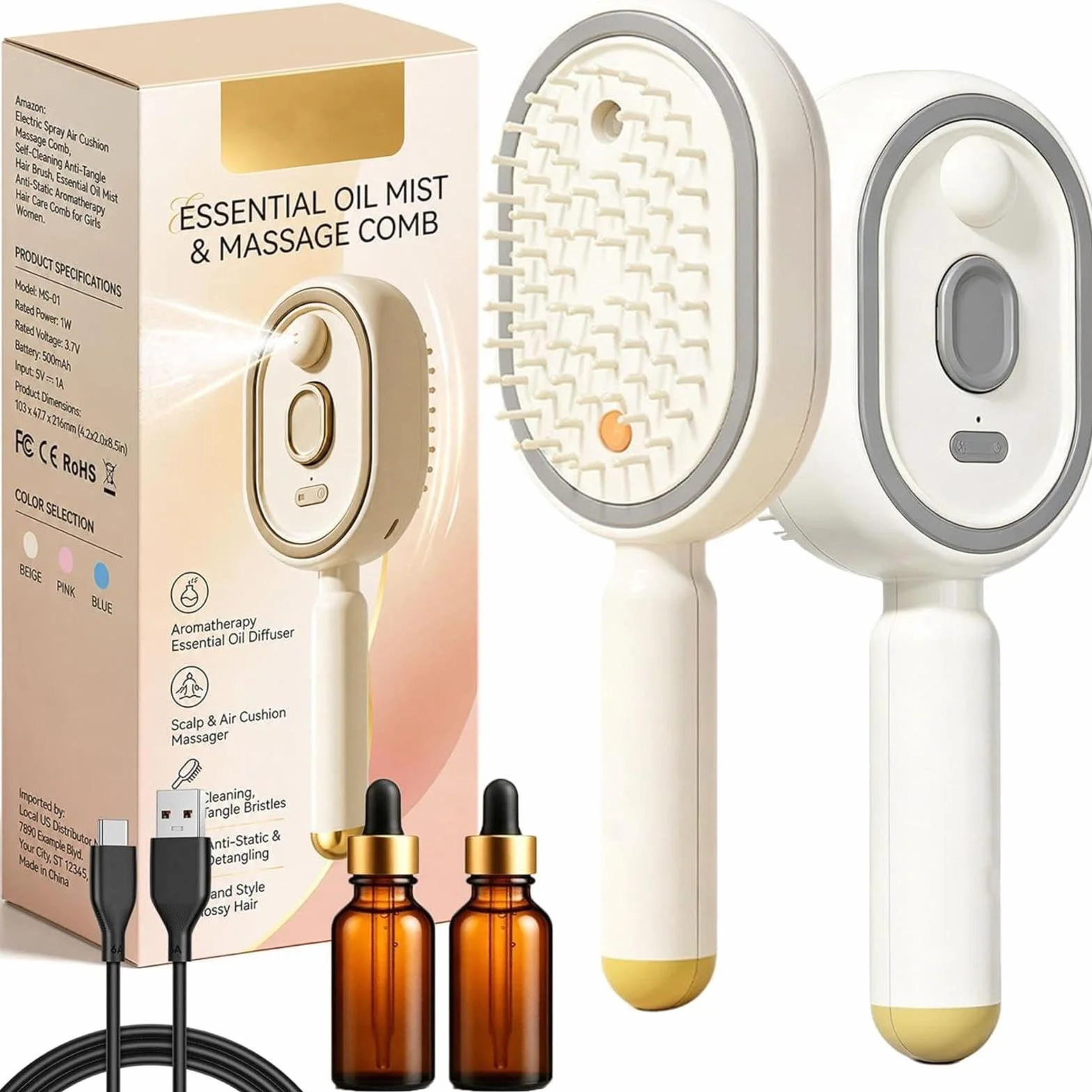 Brosse Vapeur Électrique 2 En 1 Lisseur Rechargeable Anti-frisottis Peigne Massage Rétractable