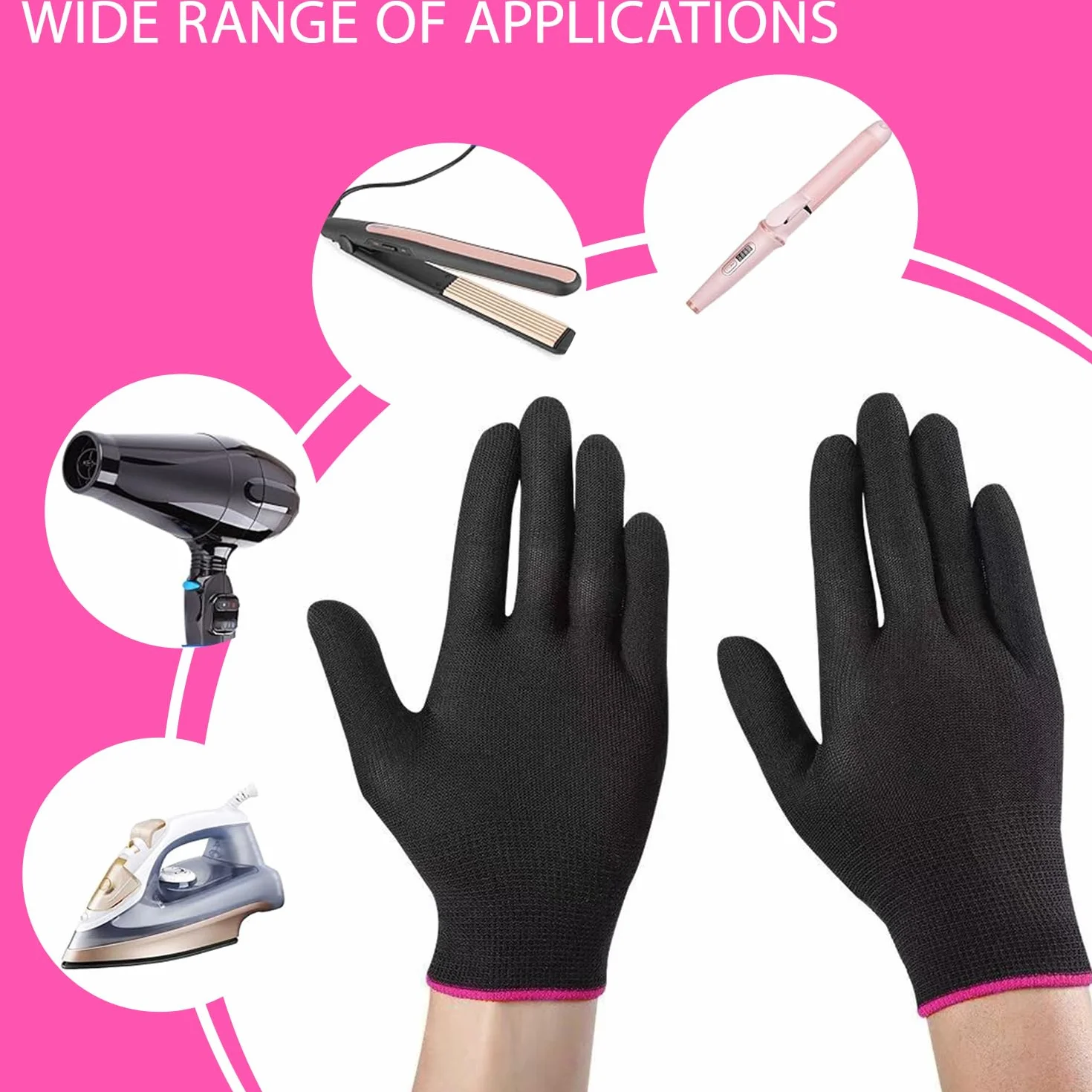 Gants de protection professionnels résistants à la chaleur extensibles pour le coiffage (rose rouge) 2 pièces