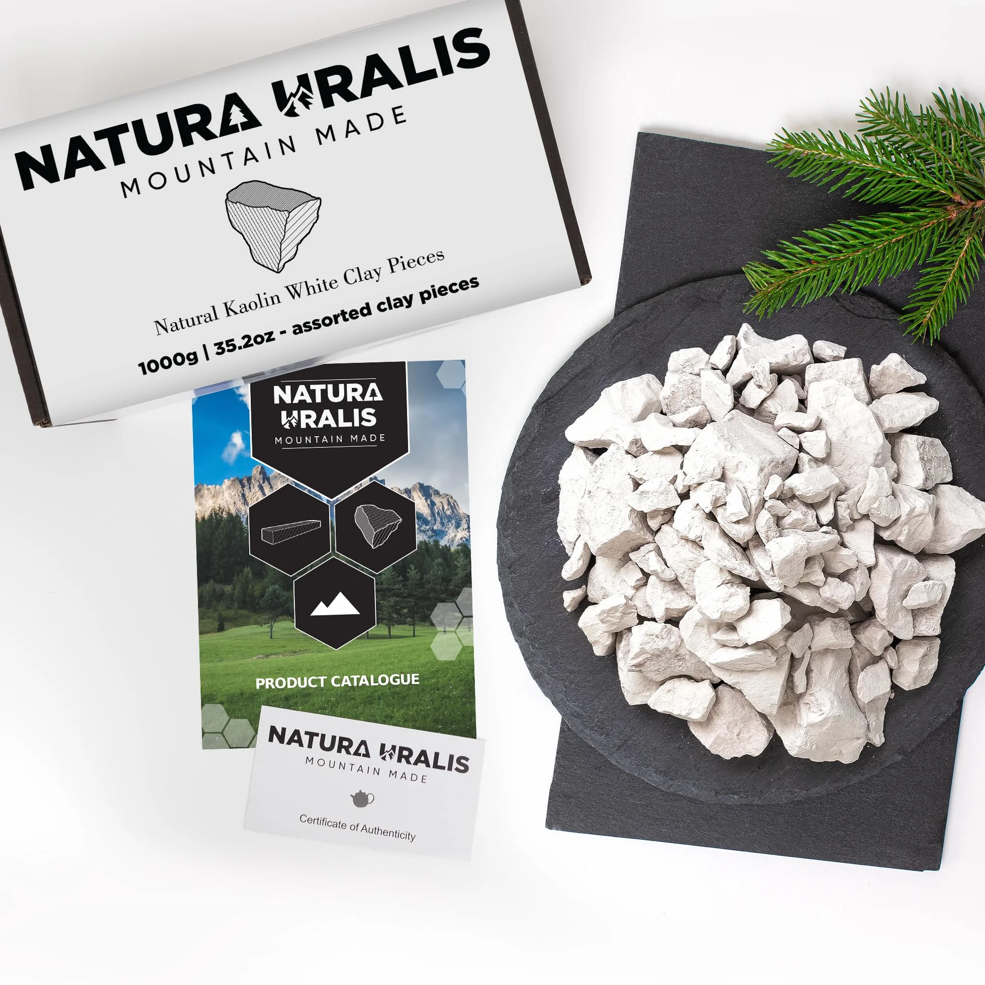 Natura Uralis Argile Blanche Kaolin 1000g Naturelle Blanc Pur à Blanc Cassé Texture Terreuse Veloutée Ferme