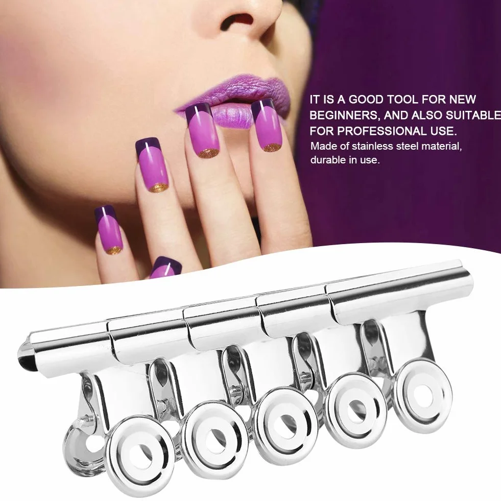 Pinces à Ongles en Acier Inoxydable Argent Courbe pour Extension d'Ongle Nail Art Clips 5 Pièces