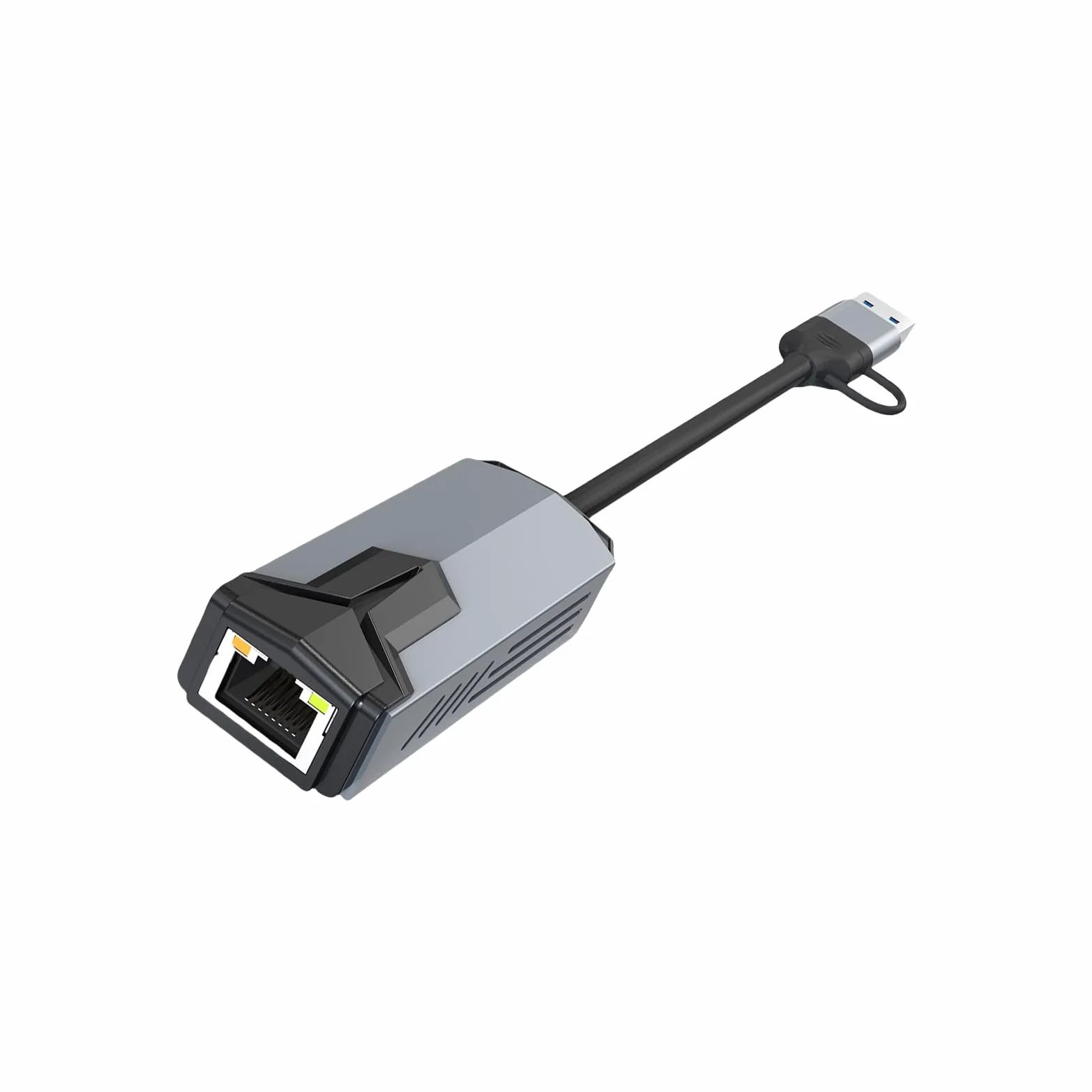 Adaptateurs USB C vers RJ45 Gigabit Ethernet 5000/2500/1000 Mbps deux ports en alliage d'aluminium Plug and Play pour ordinateur portable, PC, tablette, smartphone