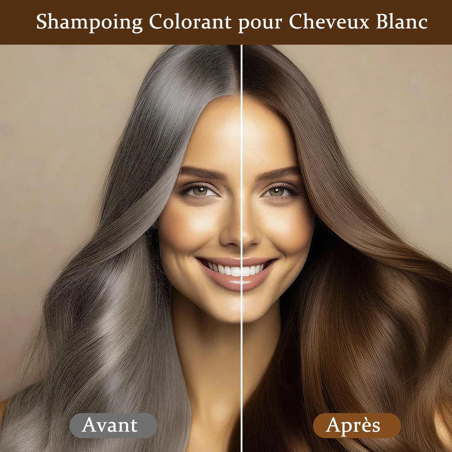 Shampoing Colorant Brun Foncé 3 en 1 pour Cheveux Blancs 500ml