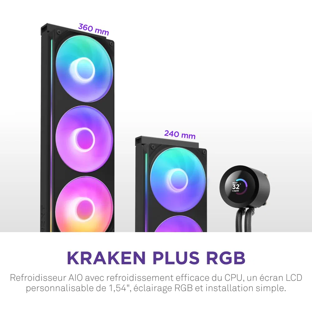 NZXT Kraken Plus 240 RGB - Refroidisseur CPU AIO 240mm, LCD - Noir