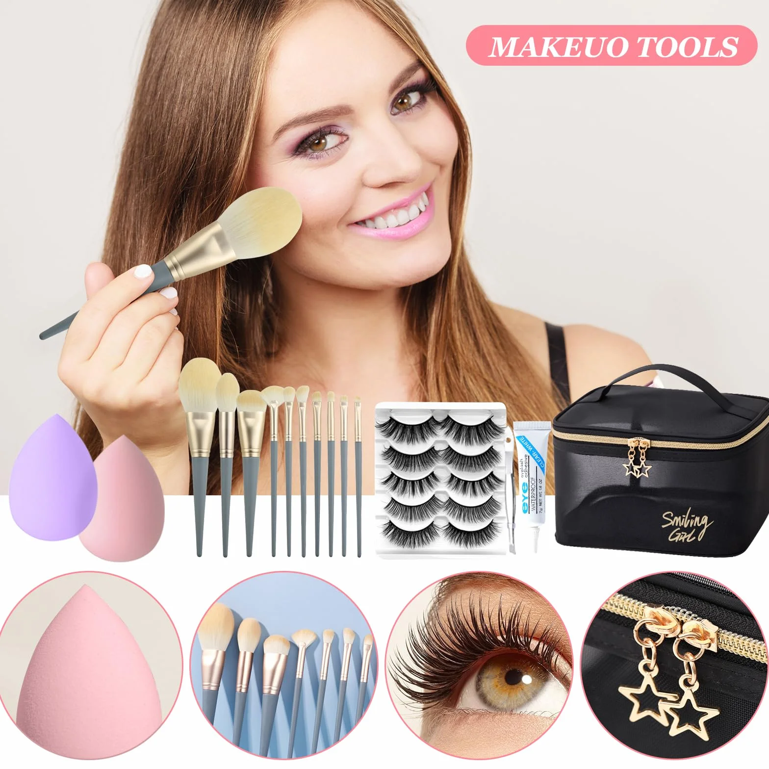 Kit Maquillage Femme, Coffret Cadeau Maquillage avec Palette Yeux Correcteurs Fond Teint Mascara Gloss Lèvres Eyeliner Crayon Sourcil Trousse Voyage