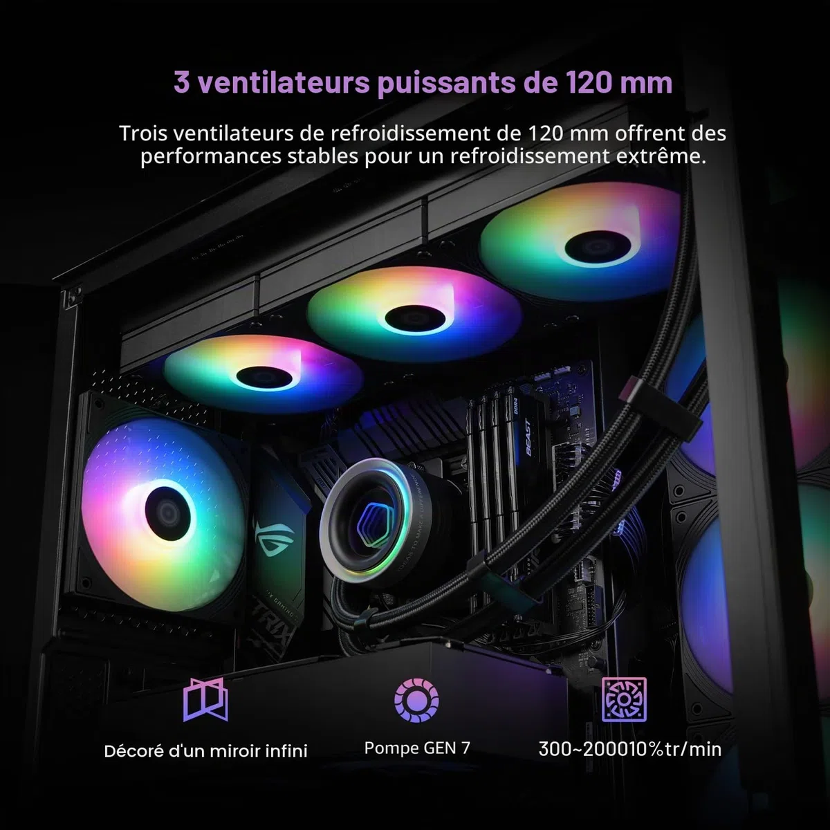 ID-COOLING FX360 INF Refroidisseur de processeur liquide 360 mm, refroidisseur AIO ARGB Infinity, 3 ventilateurs 120 mm, faible bruit 27,2 dB