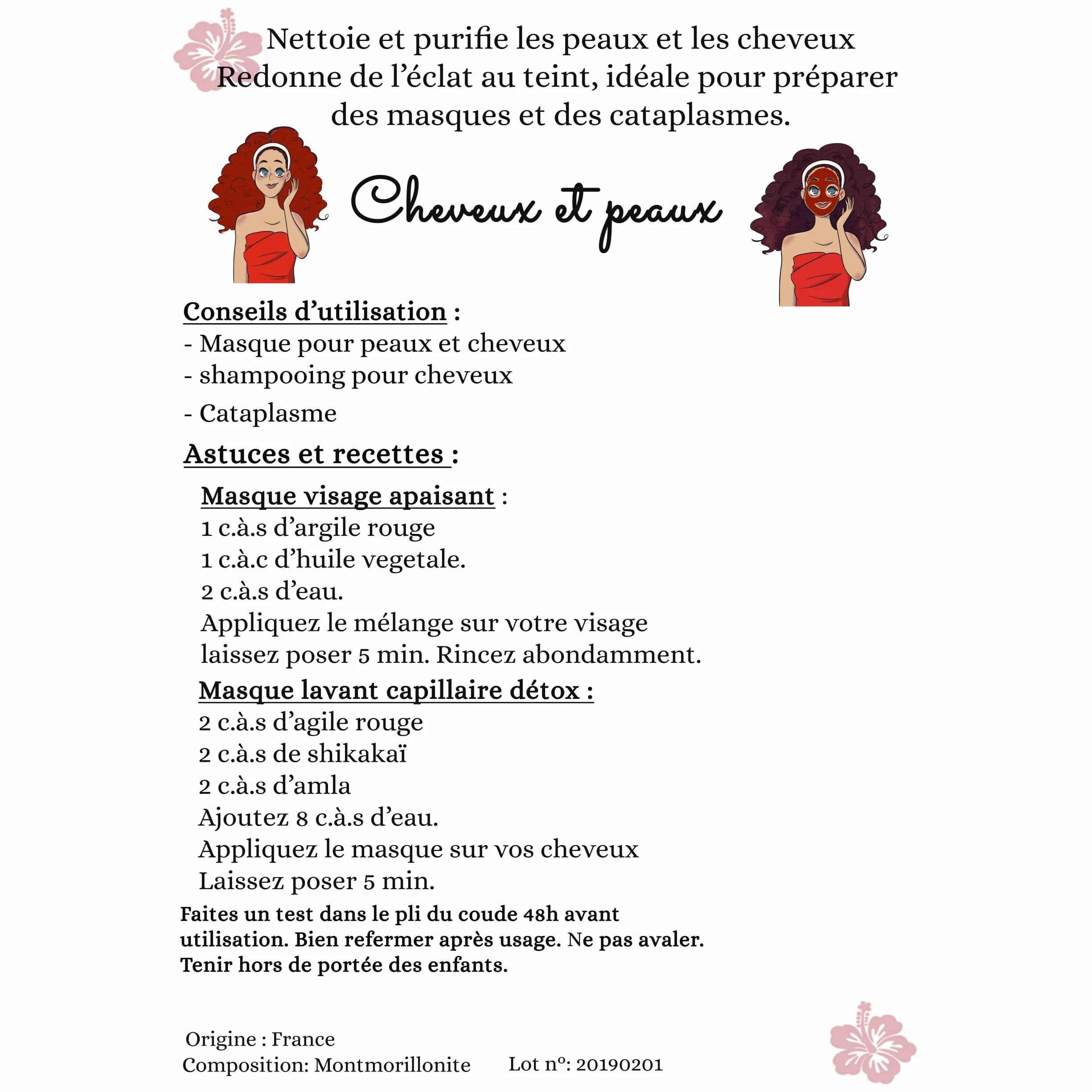 Argile rouge montmorillonite ECO-CERT avec pinceau en silicone - Nettoie les pores en profondeur, hydrate et adoucit la peau