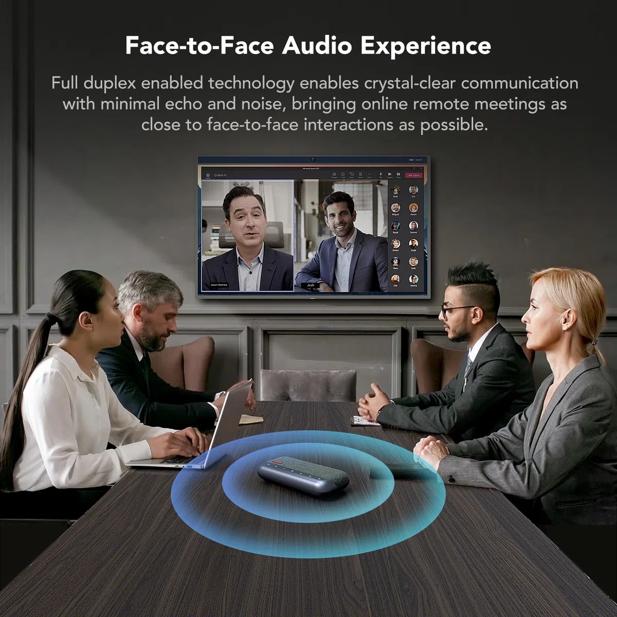 Nuroum A35 Haut-parleur Conférence Bluetooth avec Microphone, Suppression de Bruit IA,Prise de Voix 32 kHz,Connexion en Guirlande pour 20 pers, Bluetooth/Dongle/USB-A/C pour Teams/Zoom/Visioconférence